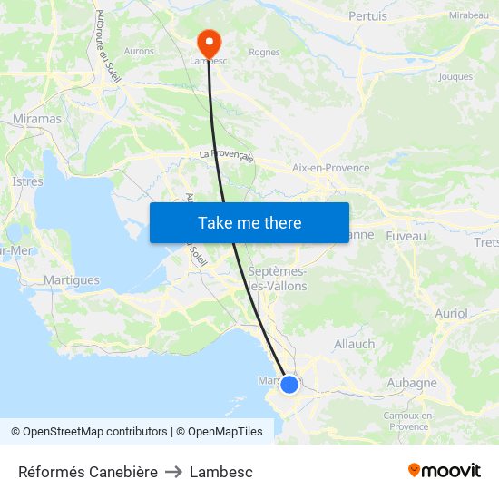 Réformés Canebière to Lambesc map