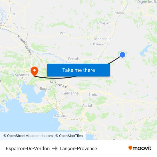Esparron-De-Verdon to Lançon-Provence map