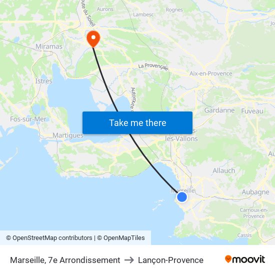 Marseille, 7e Arrondissement to Lançon-Provence map