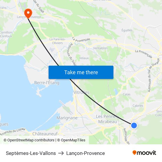 Septèmes-Les-Vallons to Lançon-Provence map