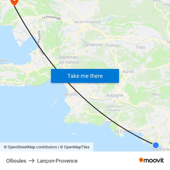 Ollioules to Lançon-Provence map