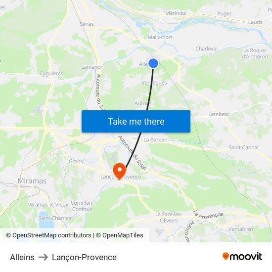 Alleins to Lançon-Provence map