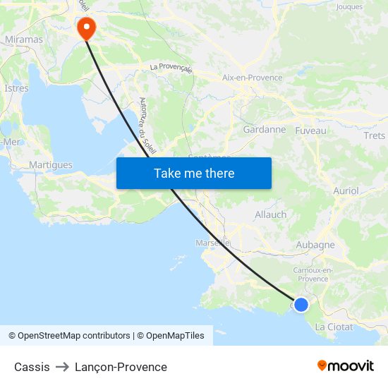 Cassis to Lançon-Provence map