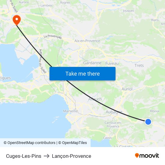 Cuges-Les-Pins to Lançon-Provence map