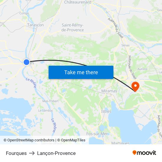 Fourques to Lançon-Provence map