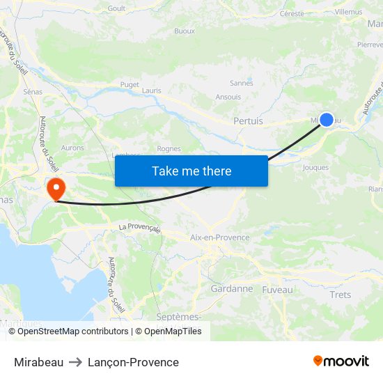 Mirabeau to Lançon-Provence map