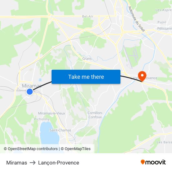 Miramas to Lançon-Provence map