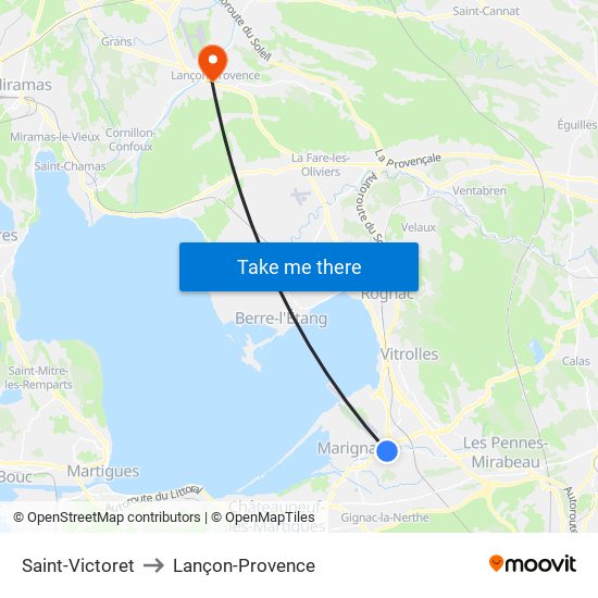 Saint-Victoret to Lançon-Provence map