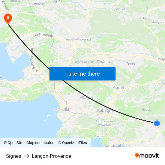 Signes to Lançon-Provence map
