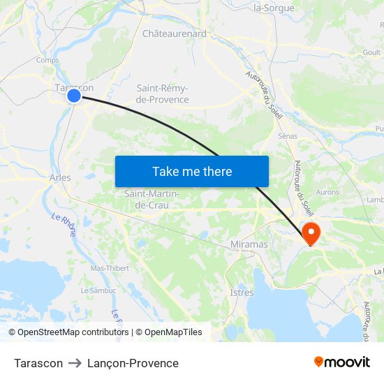 Tarascon to Lançon-Provence map