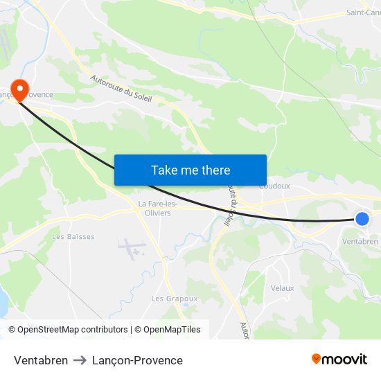 Ventabren to Lançon-Provence map