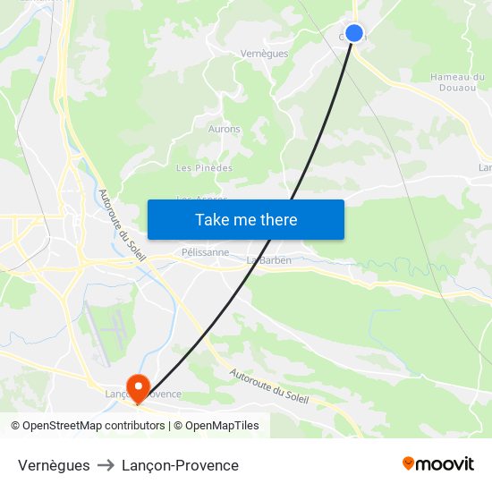 Vernègues to Lançon-Provence map
