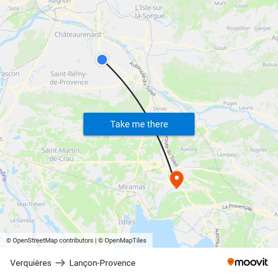 Verquières to Lançon-Provence map
