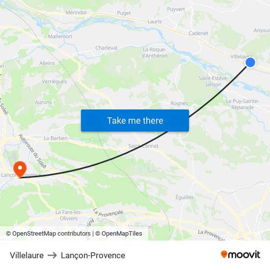 Villelaure to Lançon-Provence map