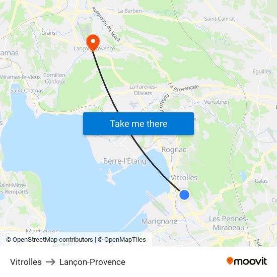 Vitrolles to Lançon-Provence map