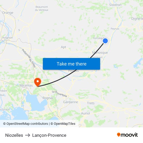 Niozelles to Lançon-Provence map