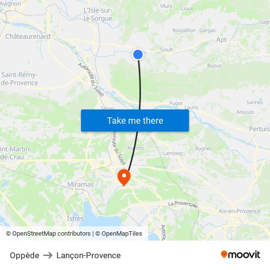 Oppède to Lançon-Provence map