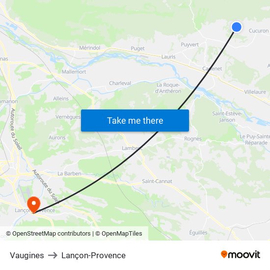 Vaugines to Lançon-Provence map