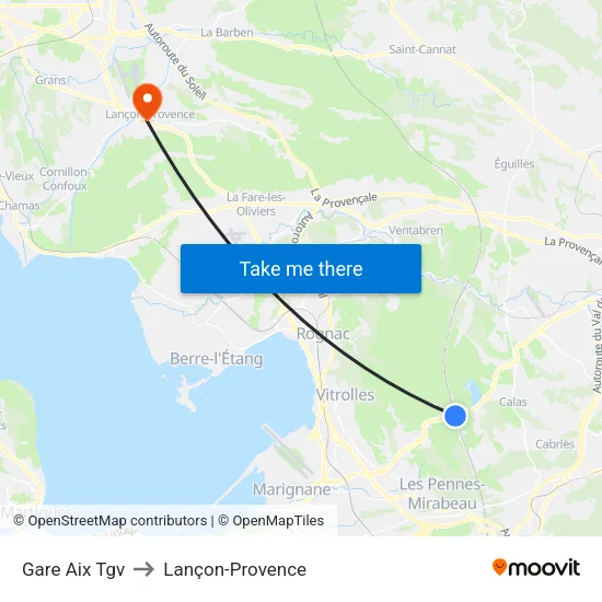 Gare Aix Tgv to Lançon-Provence map