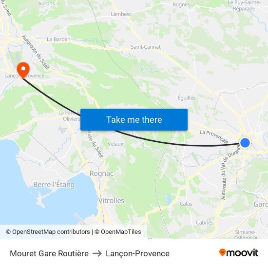 Mouret Gare Routière to Lançon-Provence map
