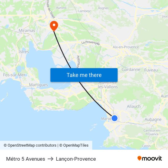 Métro 5 Avenues to Lançon-Provence map