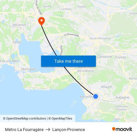 Métro La Fourragère to Lançon-Provence map