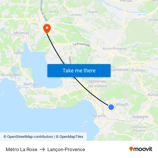 Métro La Rose to Lançon-Provence map