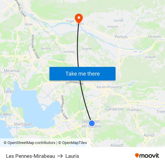 Les Pennes-Mirabeau to Lauris map