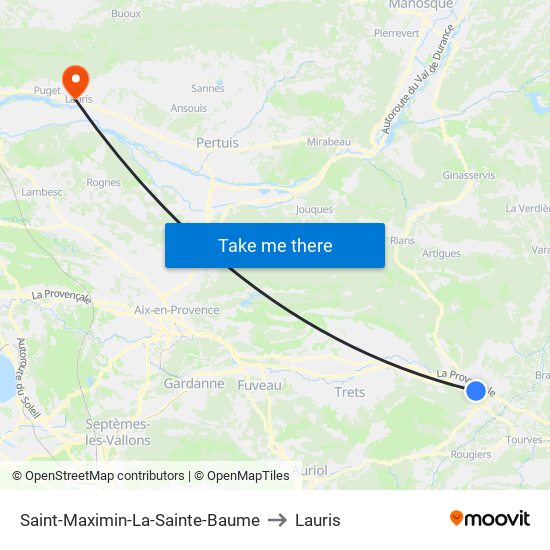 Saint-Maximin-La-Sainte-Baume to Lauris map