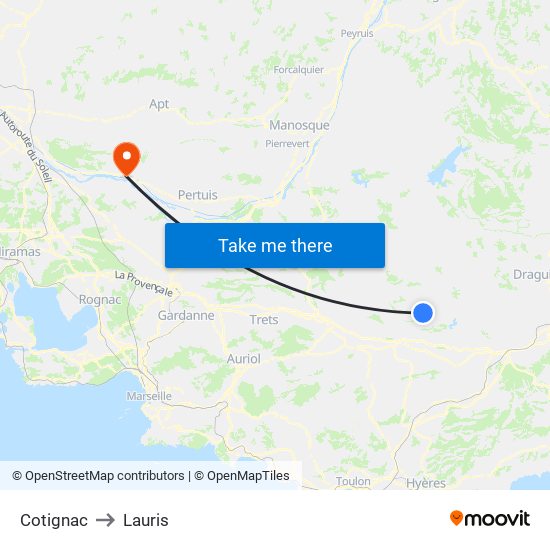 Cotignac to Lauris map