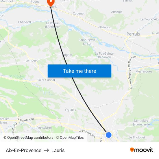 Aix-En-Provence to Lauris map