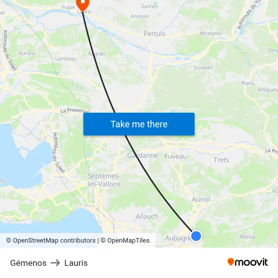 Gémenos to Lauris map