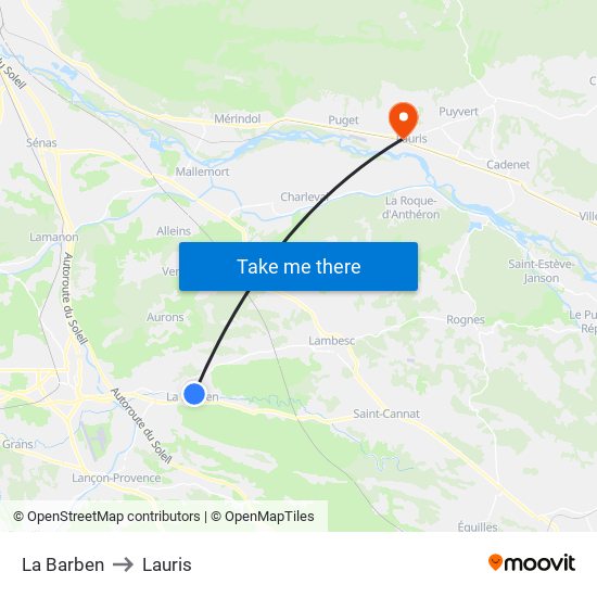 La Barben to Lauris map