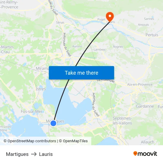 Martigues to Lauris map