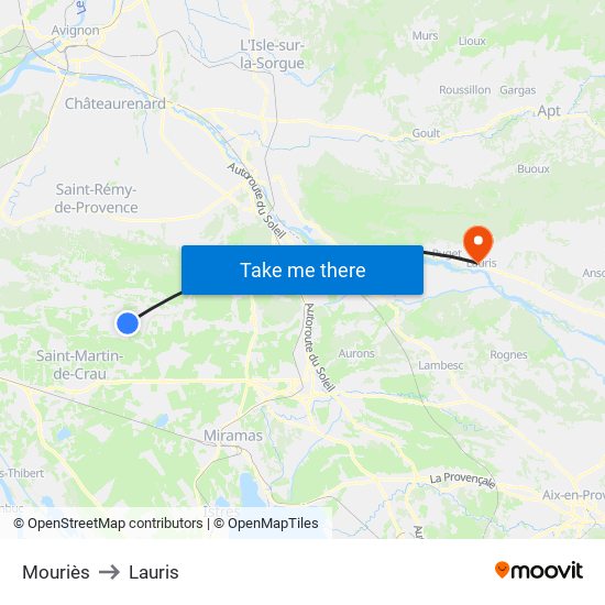 Mouriès to Lauris map