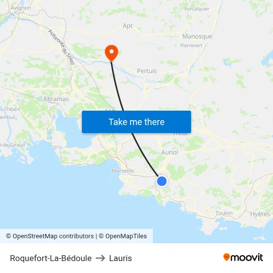 Roquefort-La-Bédoule to Lauris map