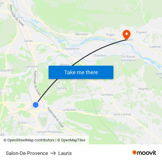 Salon-De-Provence to Lauris map