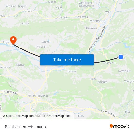 Saint-Julien to Lauris map