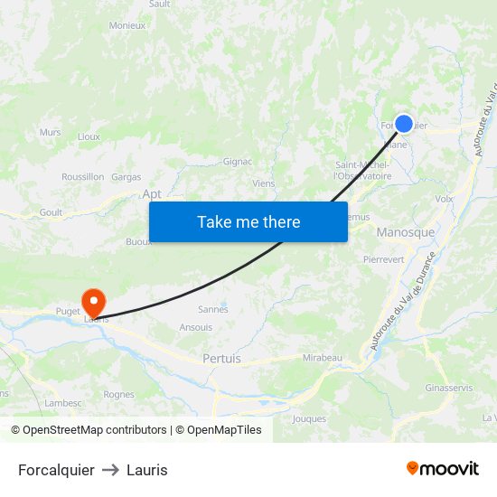 Forcalquier to Lauris map