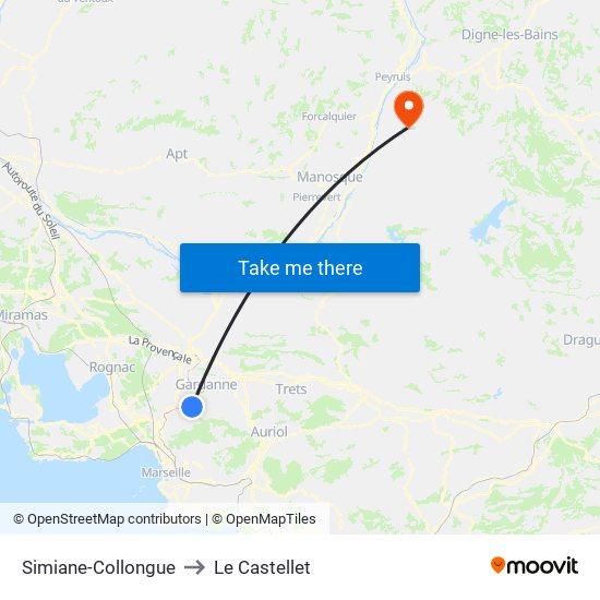 Simiane-Collongue to Le Castellet map
