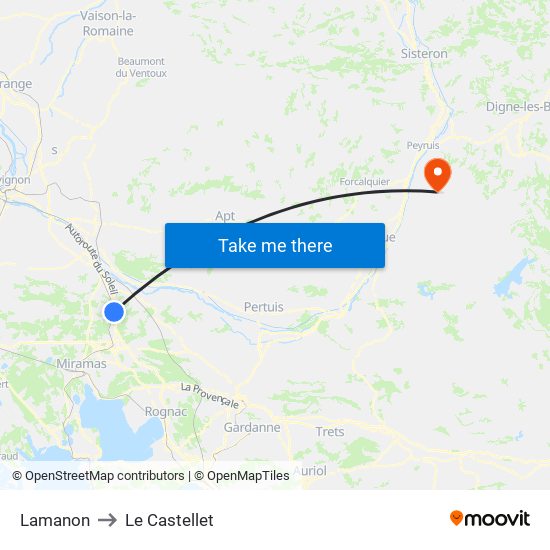 Lamanon to Le Castellet map