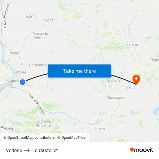 Vedène to Le Castellet map