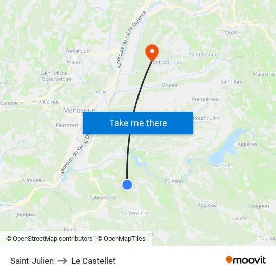 Saint-Julien to Le Castellet map