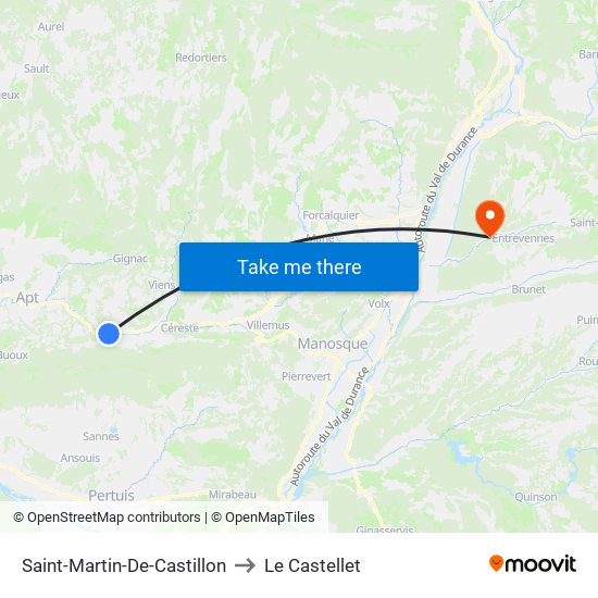 Saint-Martin-De-Castillon to Le Castellet map