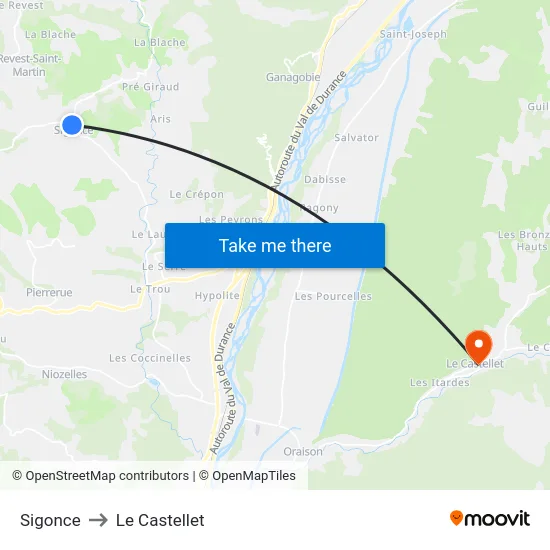 Sigonce to Le Castellet map