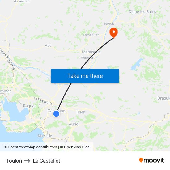 Toulon to Le Castellet map