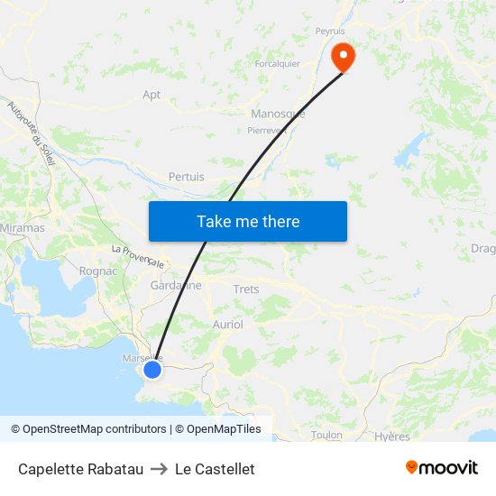 Capelette Rabatau to Le Castellet map