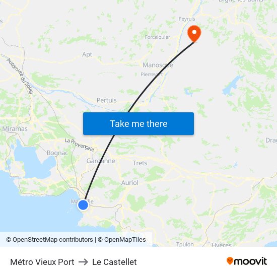 Métro Vieux Port to Le Castellet map