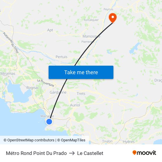 Métro Rond Point Du Prado to Le Castellet map