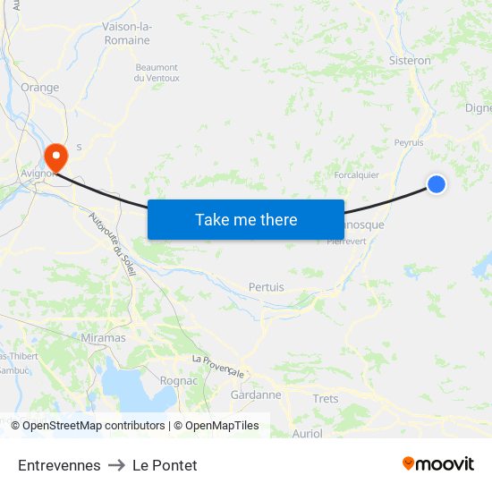 Entrevennes to Le Pontet map